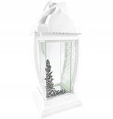 Lampiony i znicze - Unikatowy biały znicz kapliczka lampion szklany ze srebrnym dekorem 33cm - miniaturka - grafika 1