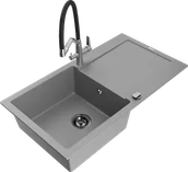 Zlewozmywaki z baterią - Mexen Leo zlewozmywak granitowy 1-komorowy z ociekaczem i baterią kuchenną Duo, szary - 6501-71-671701-07-B - miniaturka - grafika 1