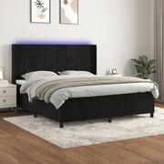 Łóżka - vidaXL Łóżko kontynentalne z materacem i LED, czarny aksamit 180x200cm - miniaturka - grafika 1