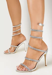 Srebrne Sandały na Wysokiej Szpilce z Błyszczącą Sprężyną Kevholi - Sandały damskie - miniaturka - grafika 1