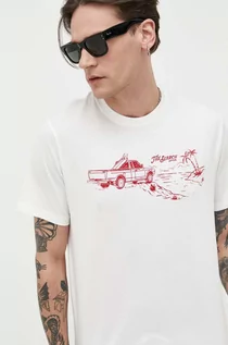 Koszulki męskie - Rip Curl t-shirt bawełniany kolor beżowy z nadrukiem - grafika 1