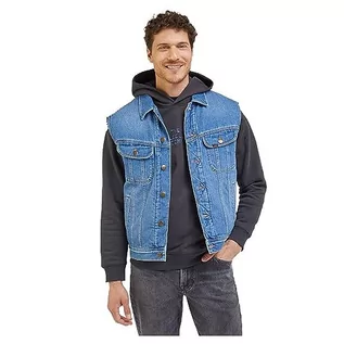 Kurtki męskie - Lee Męska kurtka Rider Vest Denim, Carolina Mid Stone, XXL - grafika 1