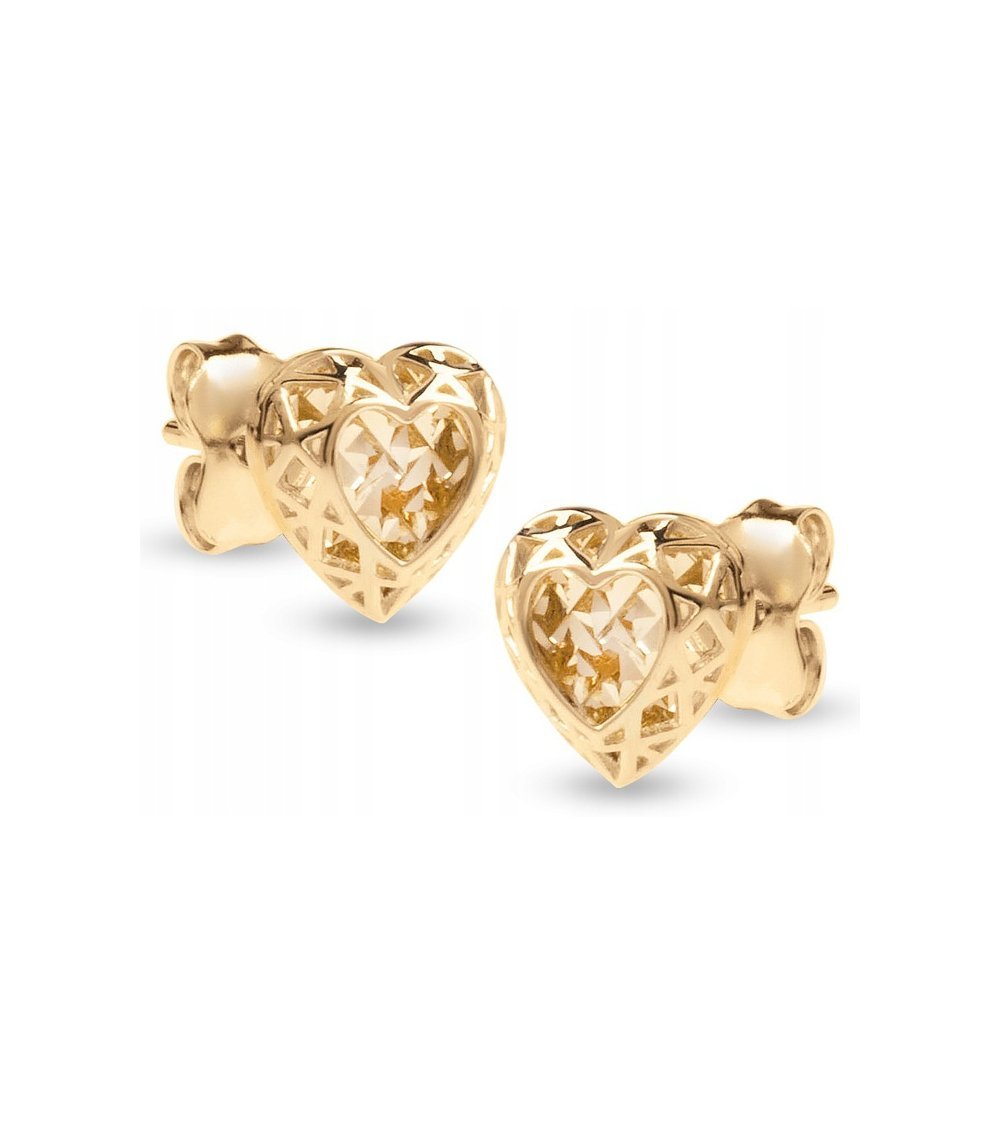 ZŁOTE KOLCZYKI DIAMENTOWANE SERCA SERDUSZKA 333