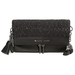 Pepe Jeans Daila Torba listonoszka z czarną klapą, 25 x 13 x 2 cm, bawełna, poliester i PU, czarny/biały, torba na ramię z klapką, czarny/biały, Torba na ramię z klapką - Torebki damskie - miniaturka - grafika 1