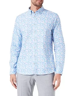 bugatti Męska koszula 9350-38703 z kołnierzykiem button-down, niebieska-350, regularna, Niebieski 350, 3XL - Koszule męskie - miniaturka - grafika 1
