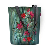 Torebki damskie - Torebka płócienna Sunny, nadruk Fiori – shopperka damska, wodoodporna, zamek, mieści A4, udźwig do 10 kg, polska produkcja, ARCO Design - miniaturka - grafika 1