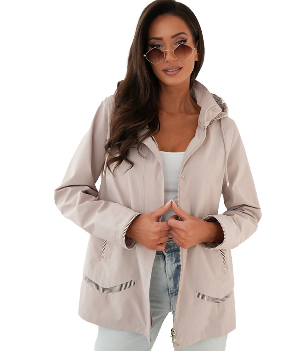 Kurtka damska DANIELA – krótka, przejściowa, z kapturem i kieszeniami-42