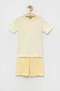 Piżamy dla dziewczynek - United Colors of Benetton piżama bawełniana dziecięca kolor żółty gładka - grafika 1