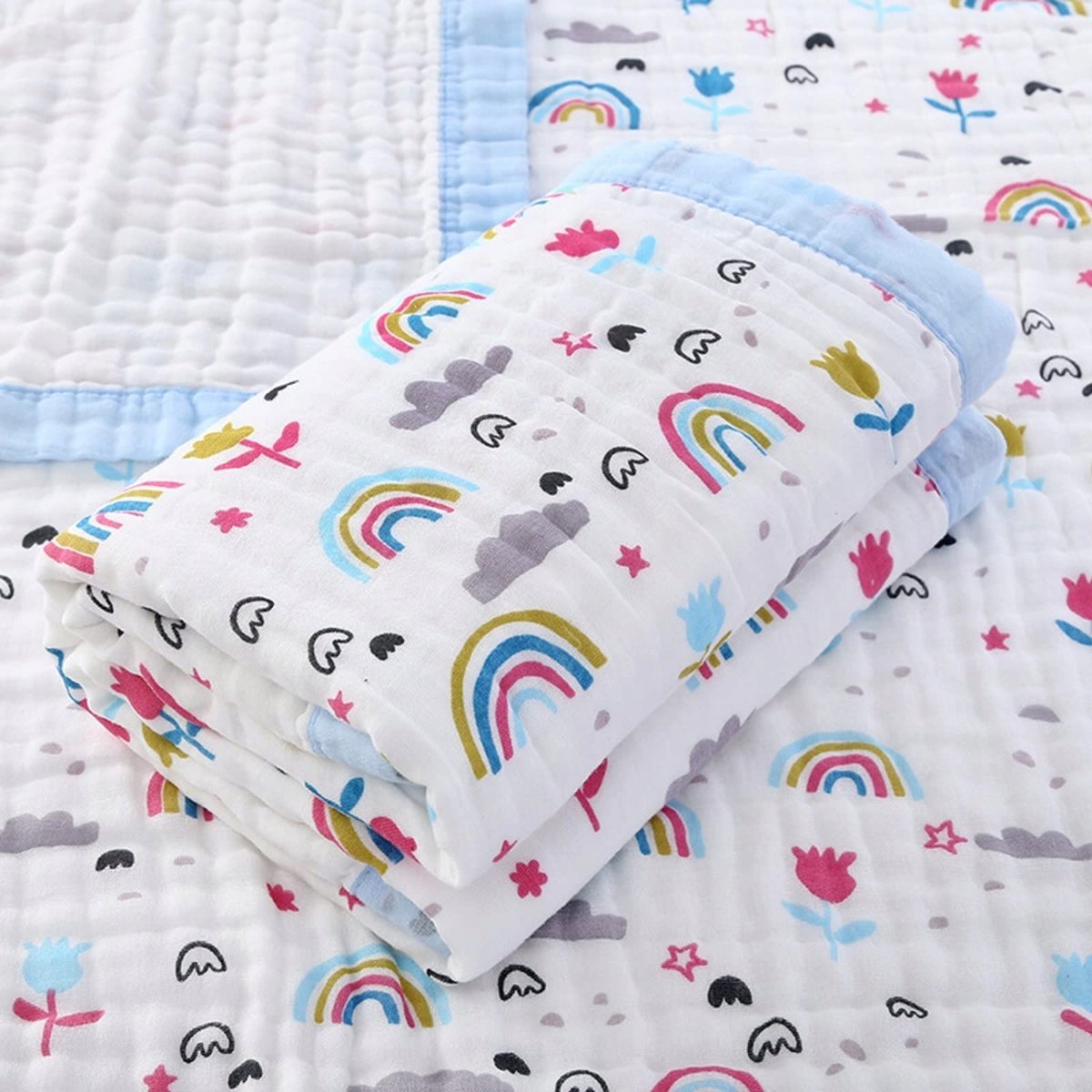 HIVIA Kocyk Dziecięcy 6 Warstwowy Bawełna 110x110cm Kwiaty