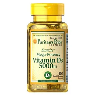 Puritan's Pride Puritan's Pride, Suplement diety, Vit D3 5000 IU, 100 kapsułek - Witaminy i minerały dla sportowców - miniaturka - grafika 1