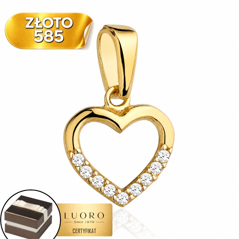 ZAWIESZKA ZŁOTA 585 14K SERCE Z CYRKONIĄ 1,5 CM DELIKATNA ELEGANCKA