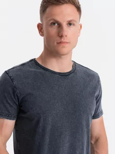 Koszulki męskie - T-shirt męski z efektem ACID WASH -  granatowy V2 S1638 - grafika 1