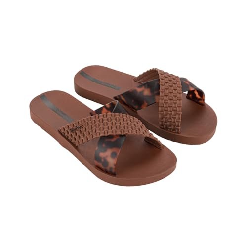 Ipanema SENSE SLIDE FEM - klapki kąpielowe dla kobiet - rzucający się w oczy pasek ze wzorem, Brązowy Żółw, 35/36 EU
