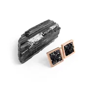 Kolczyki - Czarny turmalin kolczyki sztyfty różowe złoto kwadraty z grubym rantem - miniaturka - grafika 1