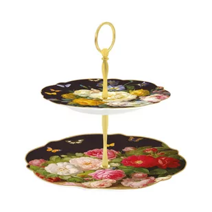 Easy life Patera Stała Na Ciasto Szklana Victorian Garden Czarna 20 X 26 Cm Stojak Na Owoce - Tace i patery - miniaturka - grafika 1