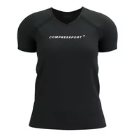 Bielizna sportowa męska - COMPRESSPORT Koszulka biegowa damska TRAINING SS LOGO T-SHIRT black - miniaturka - grafika 1