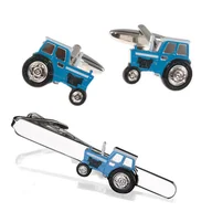 Spinki do mankietów i krawatów - Komplet biżuterii Niebieski Traktor SDK-1296 - miniaturka - grafika 1