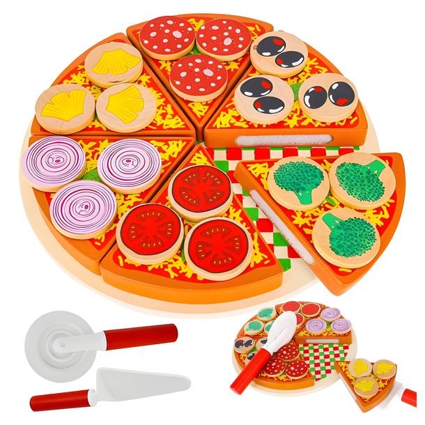 Pizza drewniana Zabawka edukacyjna Zestaw kuchenny Montessori dla 3 latka