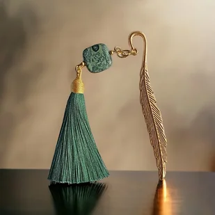 Zakładka PREMIUM : zieleń i złoto : jaspis kambaba - Zakładki do książek - miniaturka - grafika 1