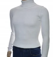 Swetry męskie - Sweter z golfem golf męski bawełniany dopasowany w prążek biały XXL 2XL - miniaturka - grafika 1