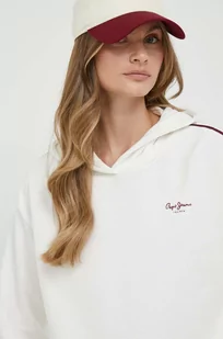Pepe Jeans bluza bawełniana Bibi damska kolor beżowy z kapturem z nadrukiem - Bluzy damskie - miniaturka - grafika 1