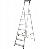 Drabiny - Drabina aluminiowa z podestem, 7 stopni, 125 kg - miniaturka - grafika 1
