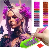Zabawki kreatywne - Haft Diamentowy ARTULIO, Obraz DIY 5D, Diamond Painting, Mozaika Diamentowa 40X60cm (Kobieta pokryta fioletowymi roślinami) + Zestaw Akcesoriów - miniaturka - grafika 1