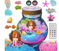 Masy plastyczne - ZESTAW RĘKODZIEŁA Z TERRARIUM SYRENKĄ DLA DZIECI ŚWIECĄCE PIASEK KINETYCZNY - miniaturka - grafika 1