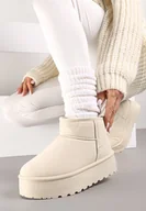 Śniegowce damskie - Beżowe Śniegowce na Grubej Podeszwie z Futerkiem Sailice - miniaturka - grafika 1