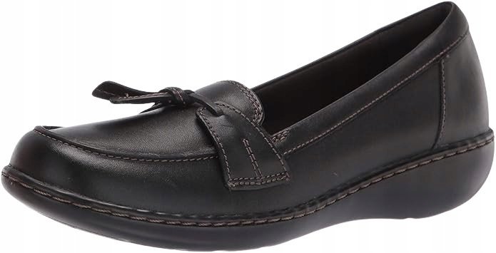 CLARKS CZARNE MOKASYNY DAMSKIE ZE SKÓRY NATURALNEJ Z FRĘDZLAMI 37,5 3DA