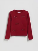 Bluzki dla dziewczynek - Reserved - Bawełniana bluzka z kokardami - bordowy - miniaturka - grafika 1