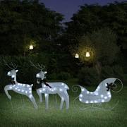Ozdoby bożonarodzeniowe - Lumarko Renifery z saniami, dekoracja do ogrodu, 60 diod LED, białe! - miniaturka - grafika 1