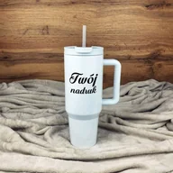 Kubki termiczne - Biały kubek termiczny 1200 ml ze stali nierdzewnej z prostą rączką z Twoim nadrukiem - miniaturka - grafika 1