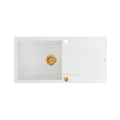 Zlewozmywaki - QUADRON Zlewozmywak EVAN 146 XL biały, elementy miedziane, k.pneum. HCQE10050U1_PVDC1_P2O- - miniaturka - grafika 1