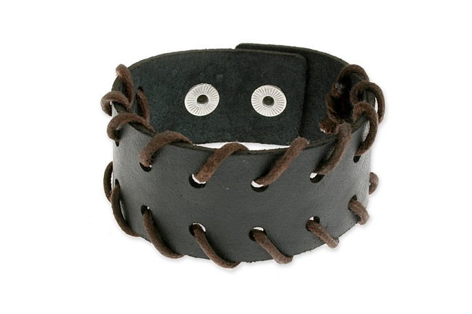 Czarno Brązowa Bransoleta Ze Skóry Na Napy