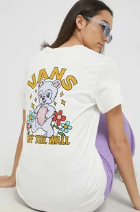 Vans t-shirt bawełniany kolor beżowy - Koszulki sportowe damskie - miniaturka - grafika 1