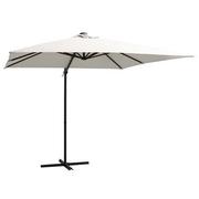 Parasole ogrodowe - vidaXL Parasol wiszący z LED i stalowym słupkiem, 250x250 cm, piaskowy vidaXL - miniaturka - grafika 1