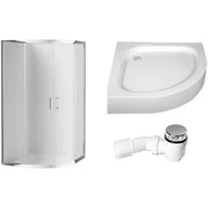 Kabiny prysznicowe - Zestaw Deante Funkia kabina prysznicowa 80 cm półokrągła z brodzikiem Standard New i syfonem chrom/szkło szronione (KYP652K, KTA054B, ... - miniaturka - grafika 1