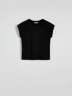 Koszulki i topy damskie - Reserved - T-shirt regular ze zdobieniem - czarny - miniaturka - grafika 1