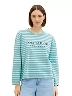 Bluzy damskie - TOM TAILOR Bluza damska z paskami i nadrukiem, 32394-teal Offwhite Stripe, XXL - miniaturka - grafika 1