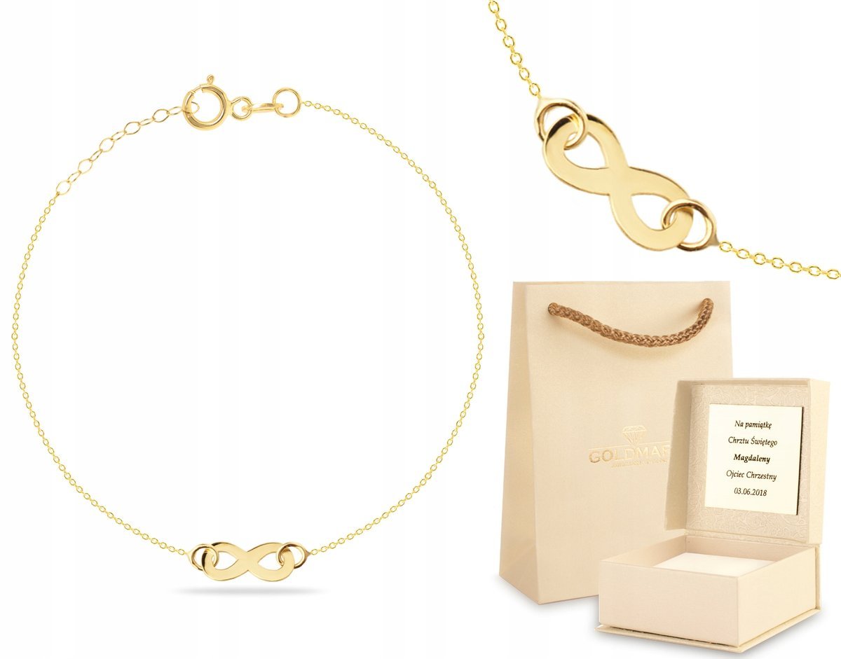 ZŁOTA BRANSOLETKA NIESKOŃCZONOŚĆ GRAWER 585