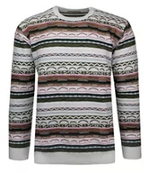 Swetry męskie - Sweter Beżowo-Zielony z Okrągłym Dekoltem, Wzór Geometryczny, Męski, U-neck -YAMAK - Yamak - miniaturka - grafika 1