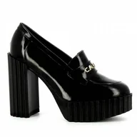 Mokasyny damskie - Czarne mokasyny na wysokiej platformie CARINII - Carinii - miniaturka - grafika 1