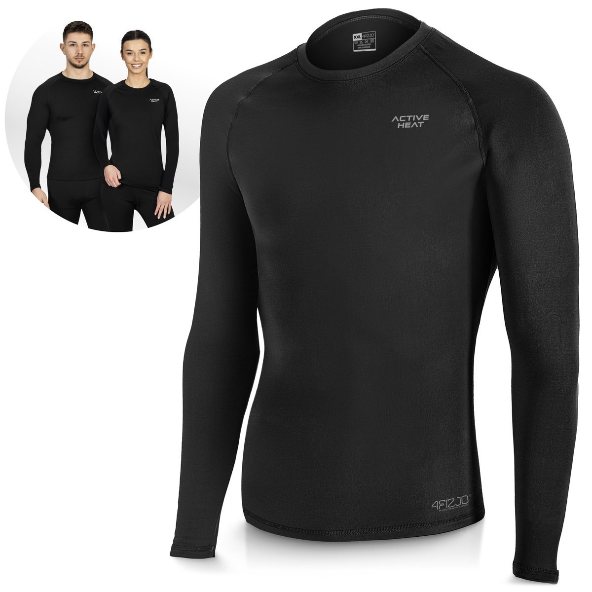 Czarna bluzka termiczna unisex 4FIZJO ACTIVE HEAT - długi rękaw, rozmiar XXL