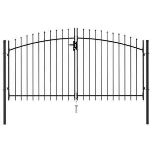 vidaXL Brama dwuskrzydłowa z grotami, stalowa, 3x1,5 m, czarna - Akcesoria do ogrodzeń - miniaturka - grafika 1