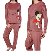 Piżamy damskie - Piżama damska welurowa brudny róż długie spodnie hello XL - miniaturka - grafika 1