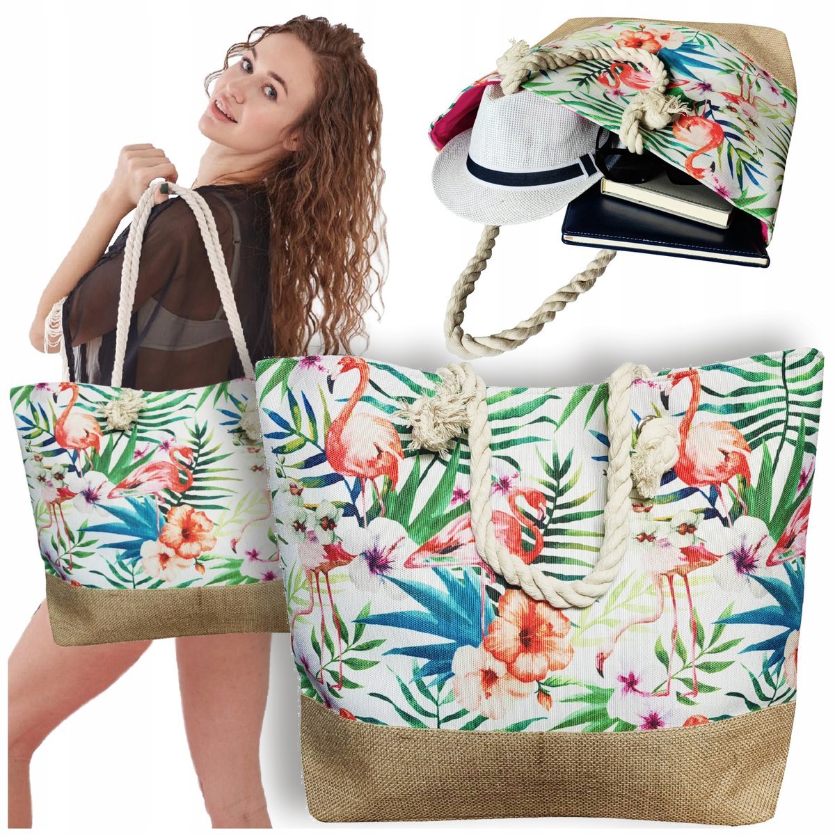 TORBA PLAŻOWA MARYNARSKA W PASKI ZAPINANA MIEJSKA SHOPPER NA ZAKUPY PLAŻĘ