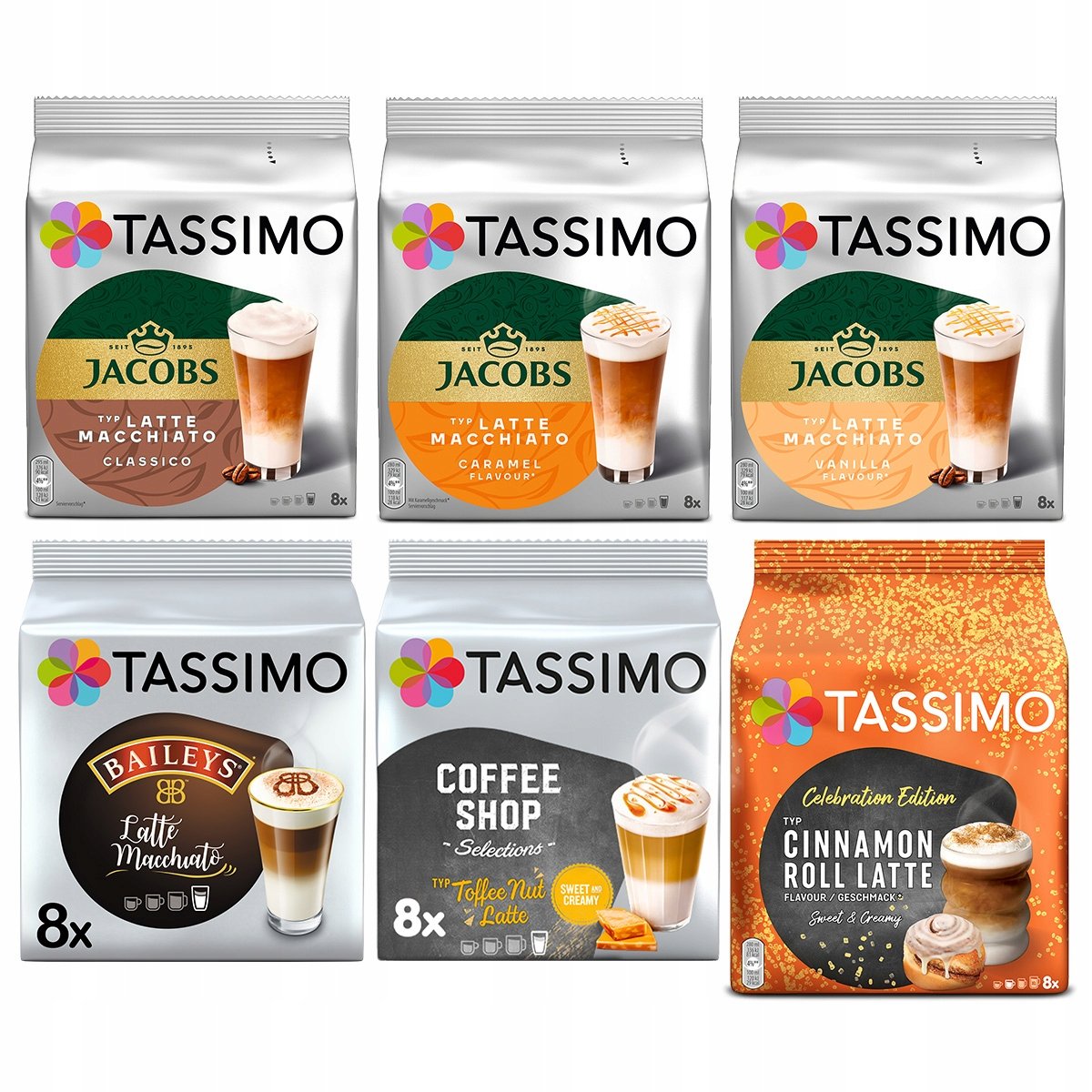 Zestaw kapsułki Tassimo Latte mix classico, smakowe 5+1 opakowanie Gratis!