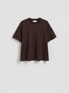 Reserved - Bawełniany t-shirt oversize - ciemnobrązowy - Koszulki i topy damskie - miniaturka - grafika 1