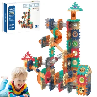 KLOCKI KONSTRUKCYJNE EDUKACYJNE TOR KULKOWY 182 el KULODROM DUŻY ZESTAW - Klocki - miniaturka - grafika 1